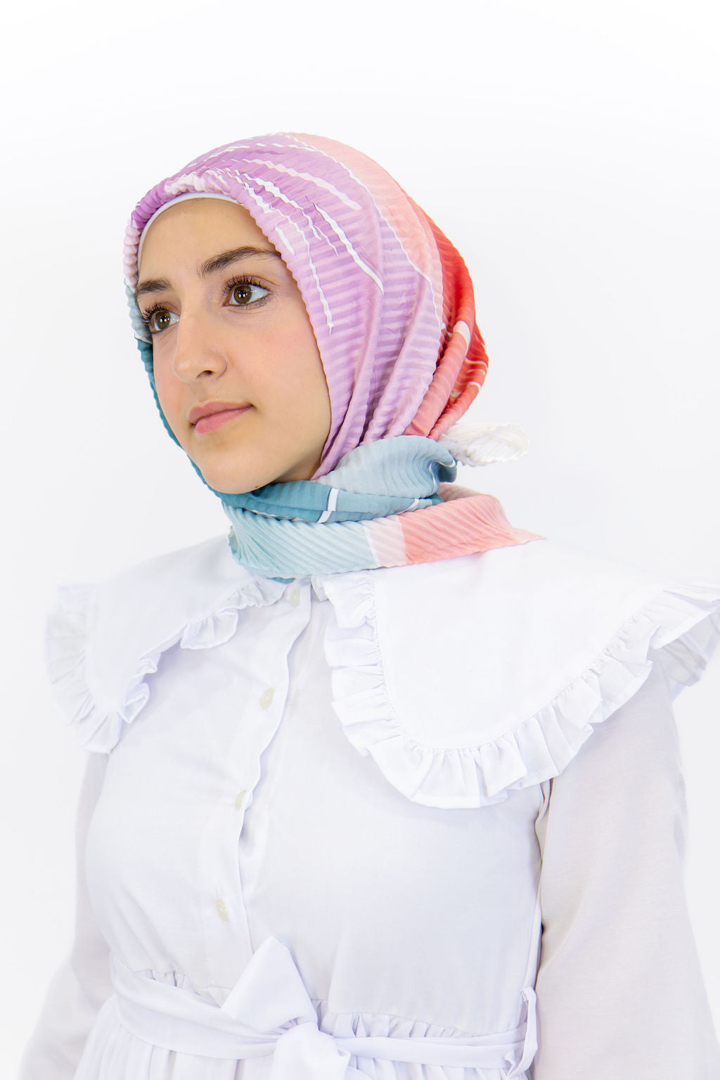 Pleated Satin Square Scarf