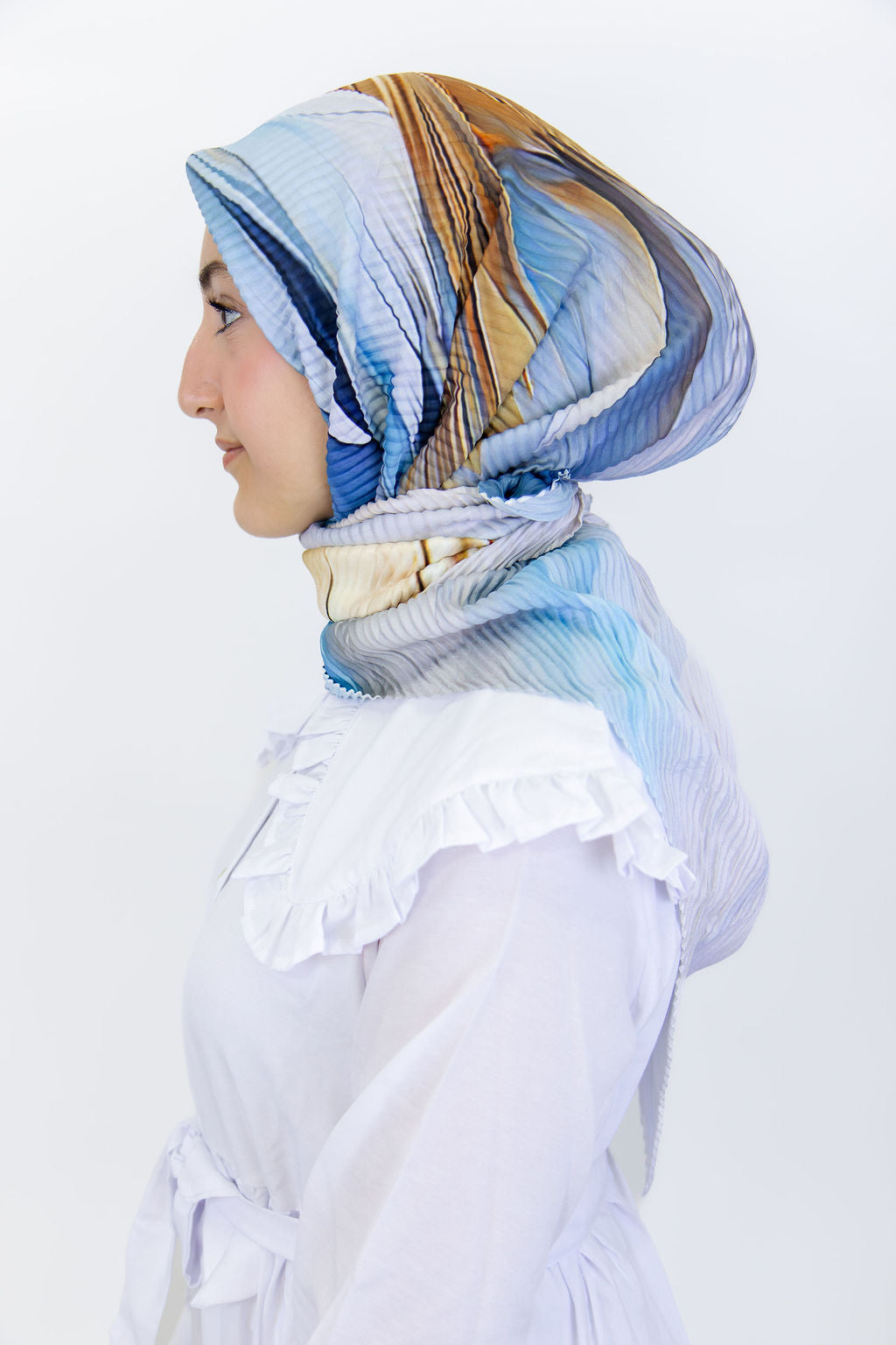 Pleated Satin Square Scarf