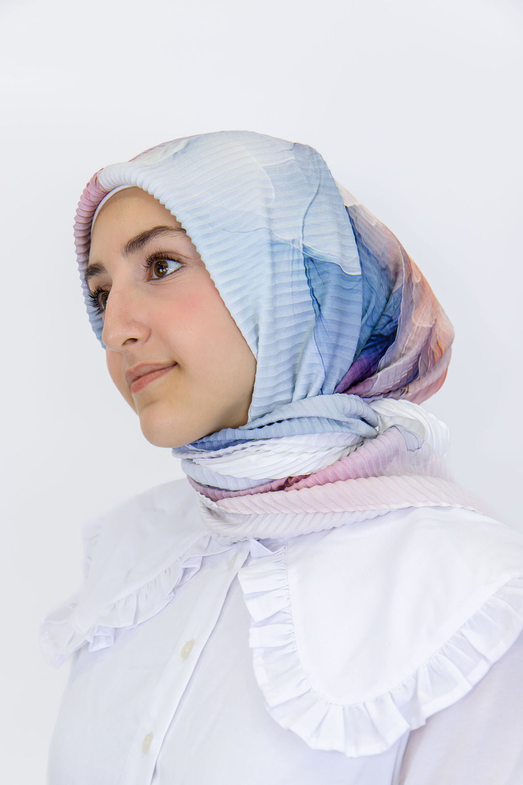 Pleated Satin Square Scarf